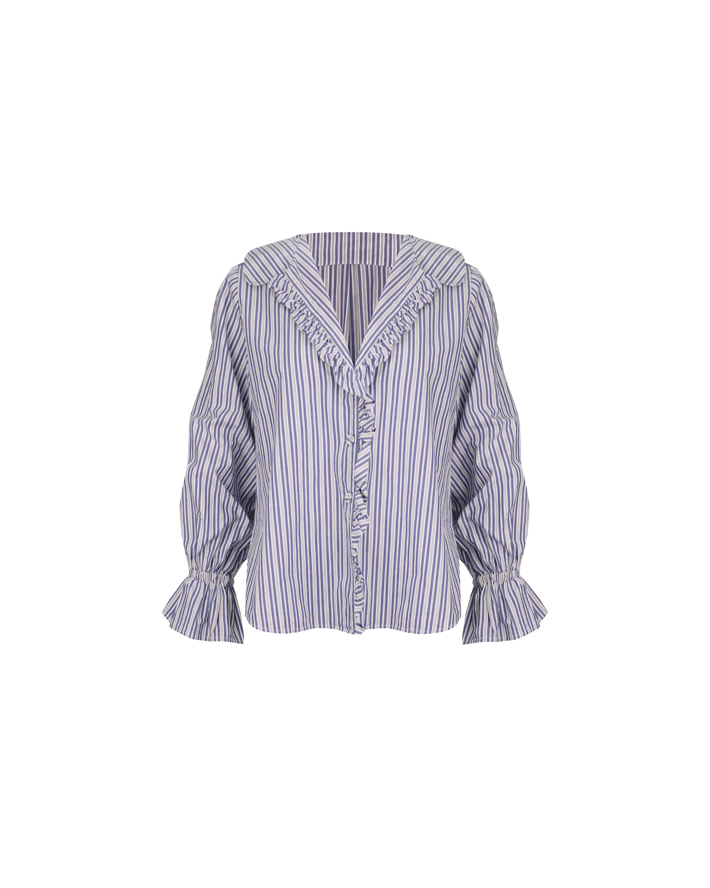 SANDLER RUFFLE SHIRT NAVY STRIPE | RUBY
