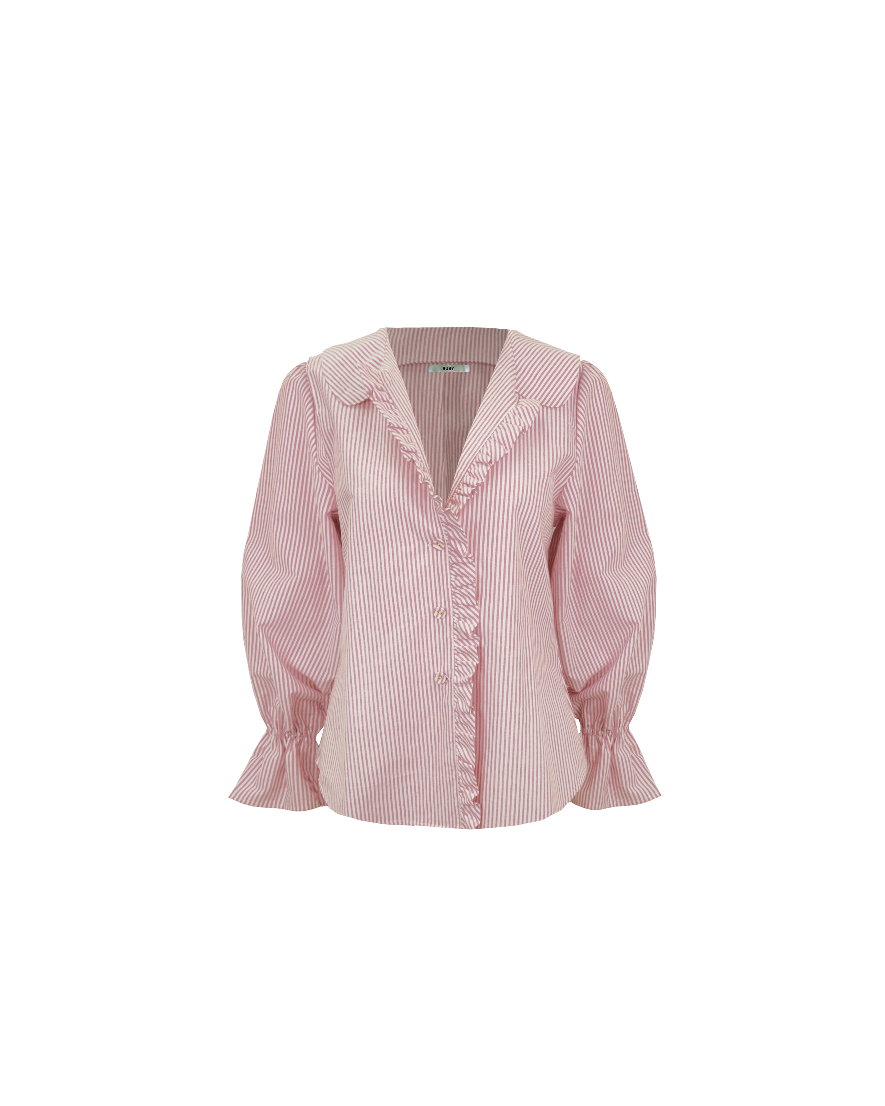 SANDLER RUFFLE SHIRT RED STRIPE | RUBY
