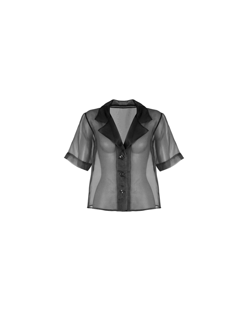 SESAME SILK SHIRT BLACK | Boxy fit sheer shirt crafted in a black organza silk. This shirt lets you play with sheerness to see the layers underneath.