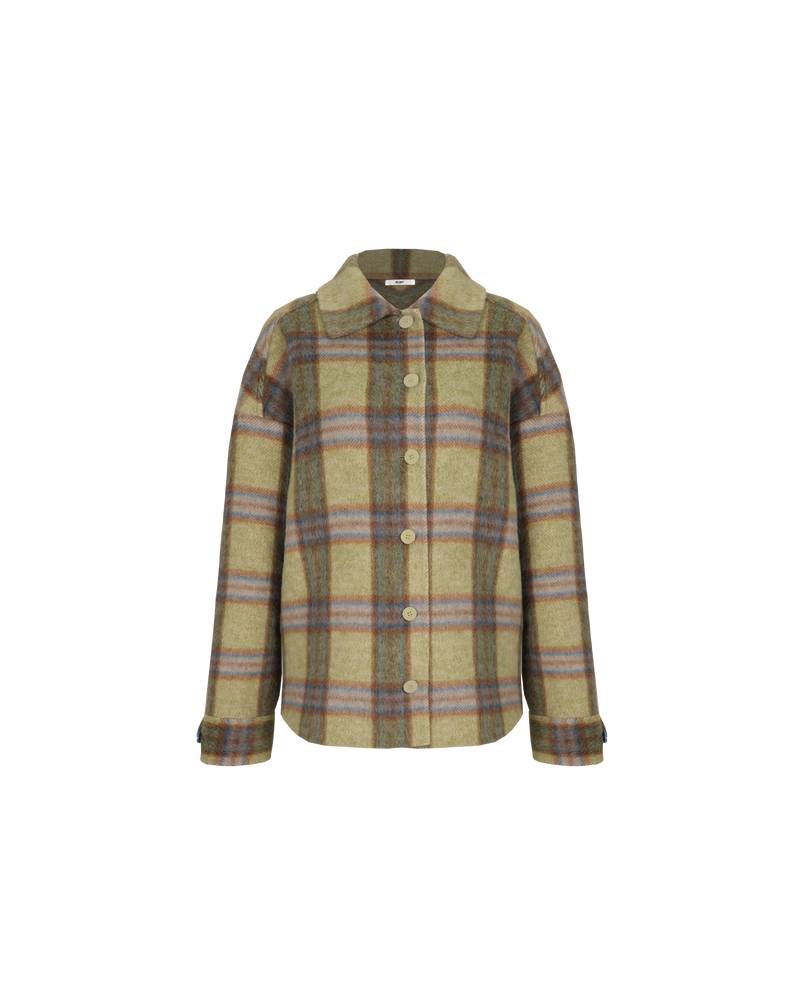 SIAN JACKET GREEN CHECK | Shirt style jacket, designed in a green and blue checked wool blend with buttons. This piece is the perfect autumn coat, and great to layer with sweaters and coats as...