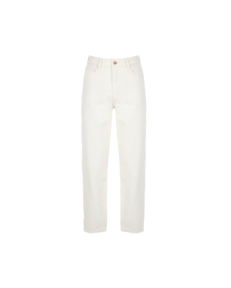 SOLAR JEAN CREAM | Straight leg relaxed fit jean with a highwaist. Features a 'heart' shape detail on the back pockets and a subtle side split at the hem.