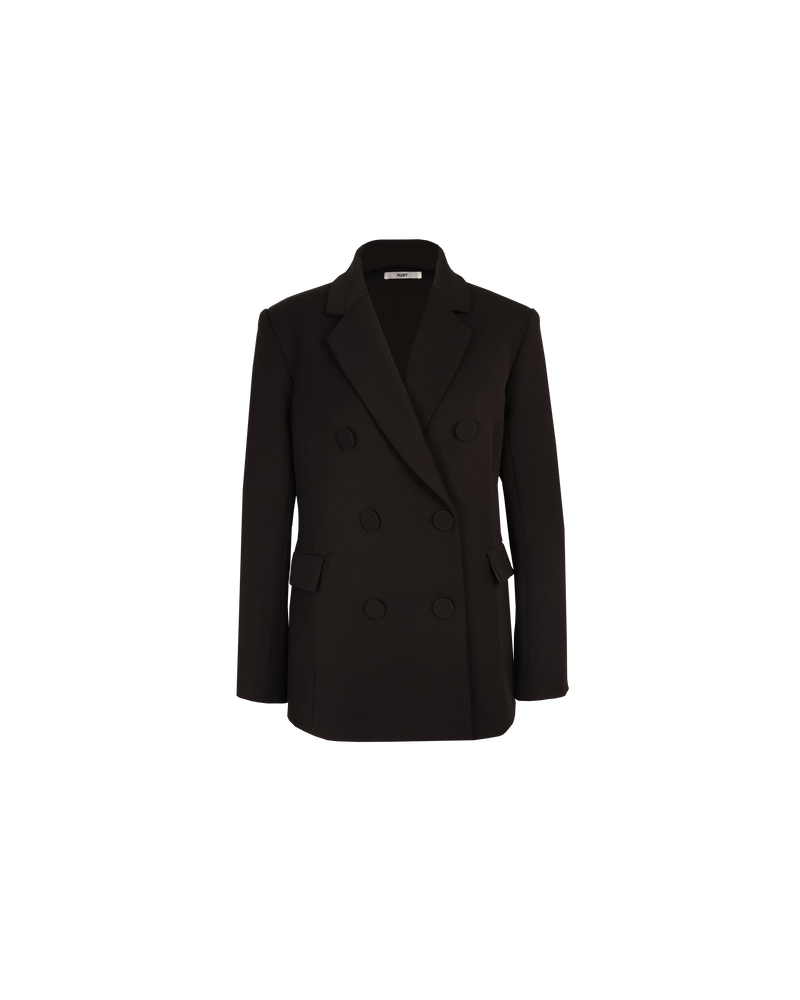 SWEENEY BLAZER BLACK | Relaxed, double-breasted blazer with a boxy shape, in black. Designed for a loose fit with notched lapels and slightly structured shoulders, this piece is both modern and timeless. Make it...