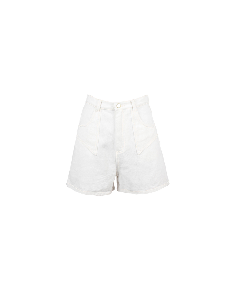 CLOVER DENIM SHORT ALL WHITE | Our classic highwaisted denim short in white with white stitching, made in a soft washed denim, ready for easy strides and warm weather. It isn't a Rubette summer without the Clover Denim...