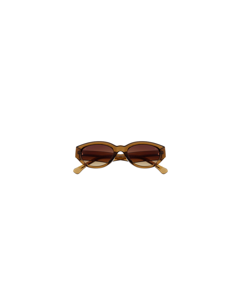 WINNIE SUNGLASS SMOKE | The Winnie by A.Kjaerbede is a futuristic cat eye sunglass with smoke frames and brown tinted lenses.