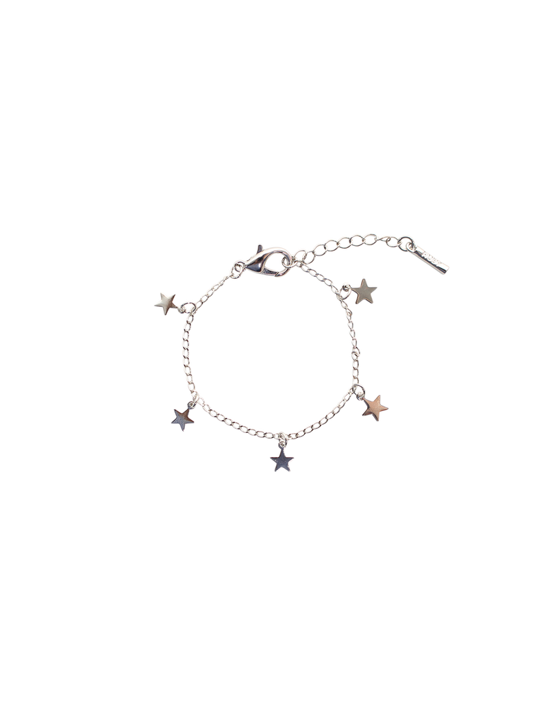 NIGHT SKY BRACELET SILVER | Fine chain bracelet with star pendant detailing and adjustable chain closure. This piece delicately frames the wrist while the stars twinkle with every movement.