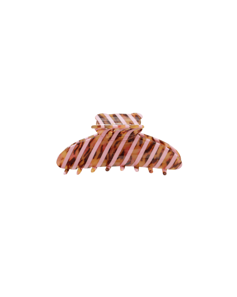 TEDDY HAIR CLAW TORTOISE PINK STRIPE | Pink & brown stripe hair claw, this is a staple accessory for summer - perfect for beach hair. Big enough to hold a full head of hair and comfortable enough to...