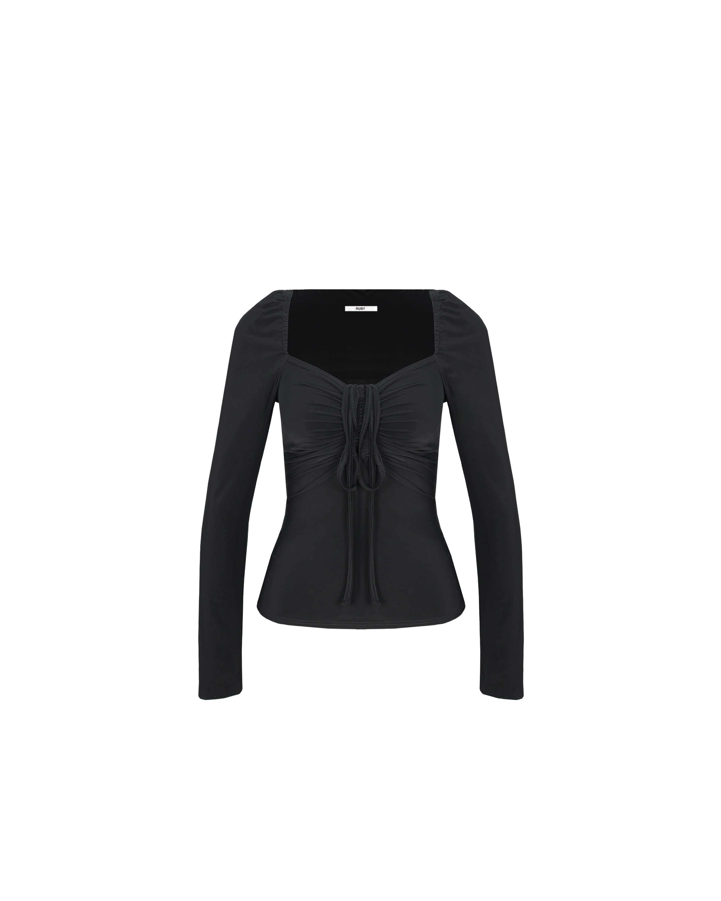 black long sleeve tie front top