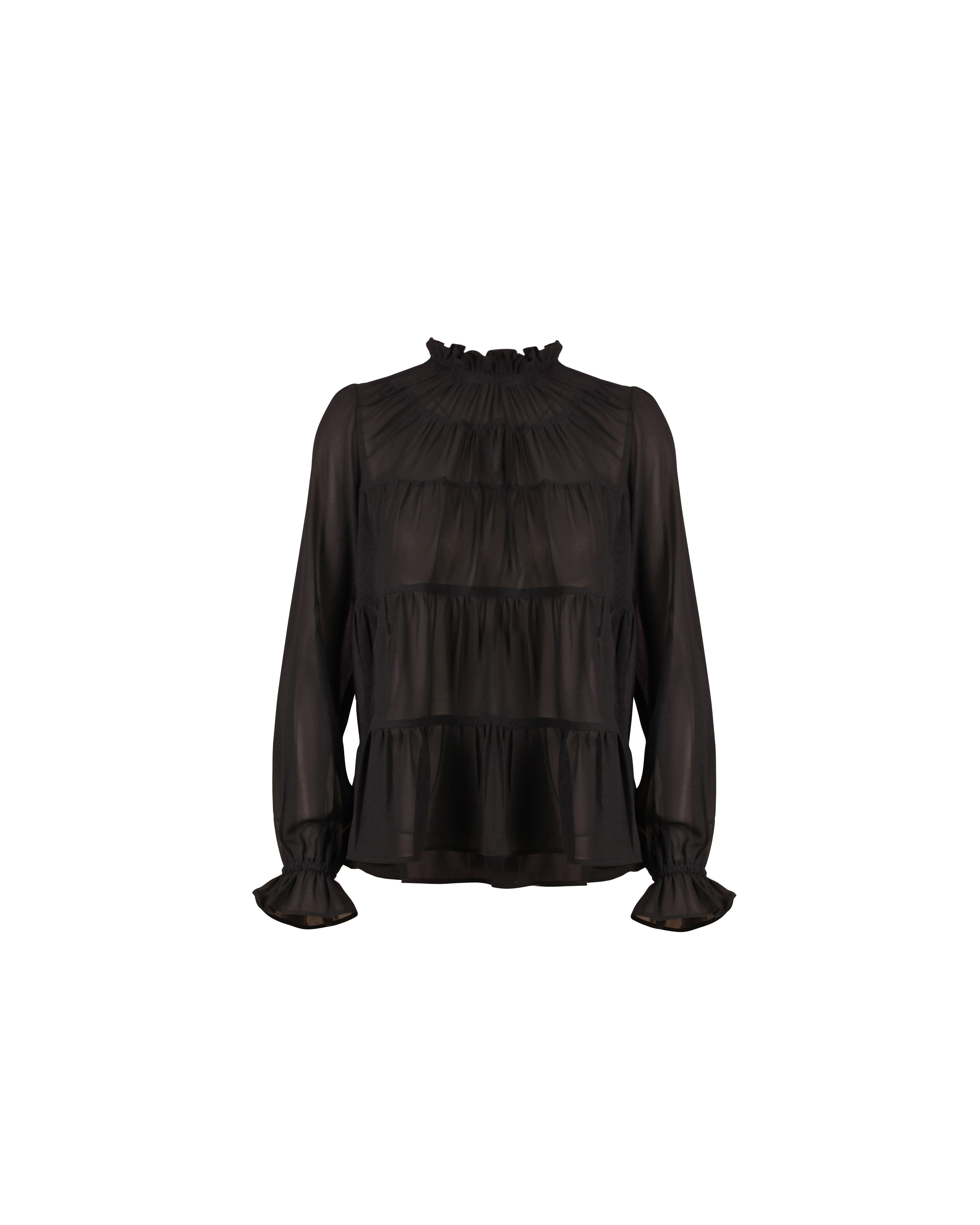 emm ensemblesleeve blouse 黒 emm ensemblesleeve blouse 黒 Women's Black Silk Statement