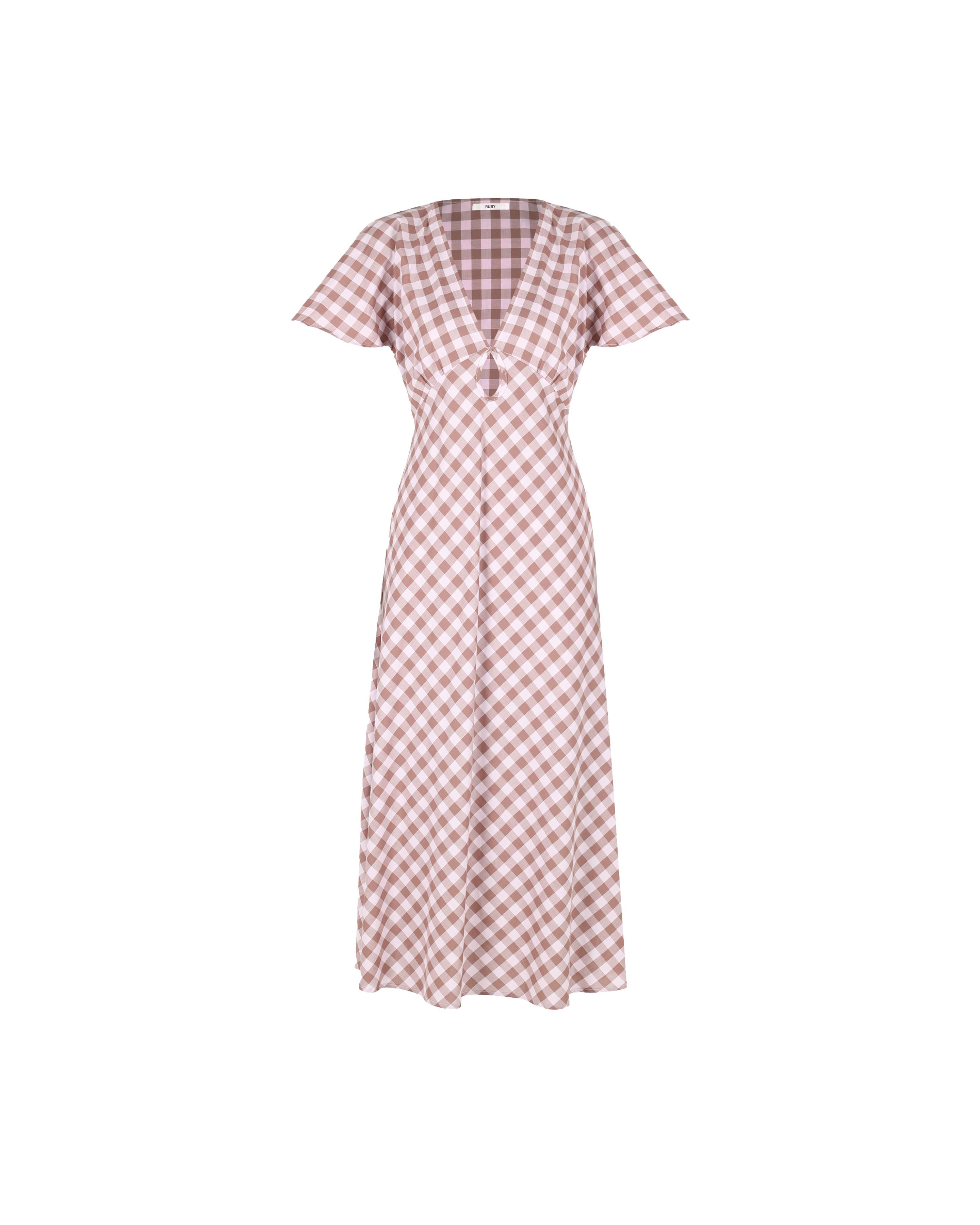 strapless open back dress CLOVER MIDI DRESS LILAC GINGHAM