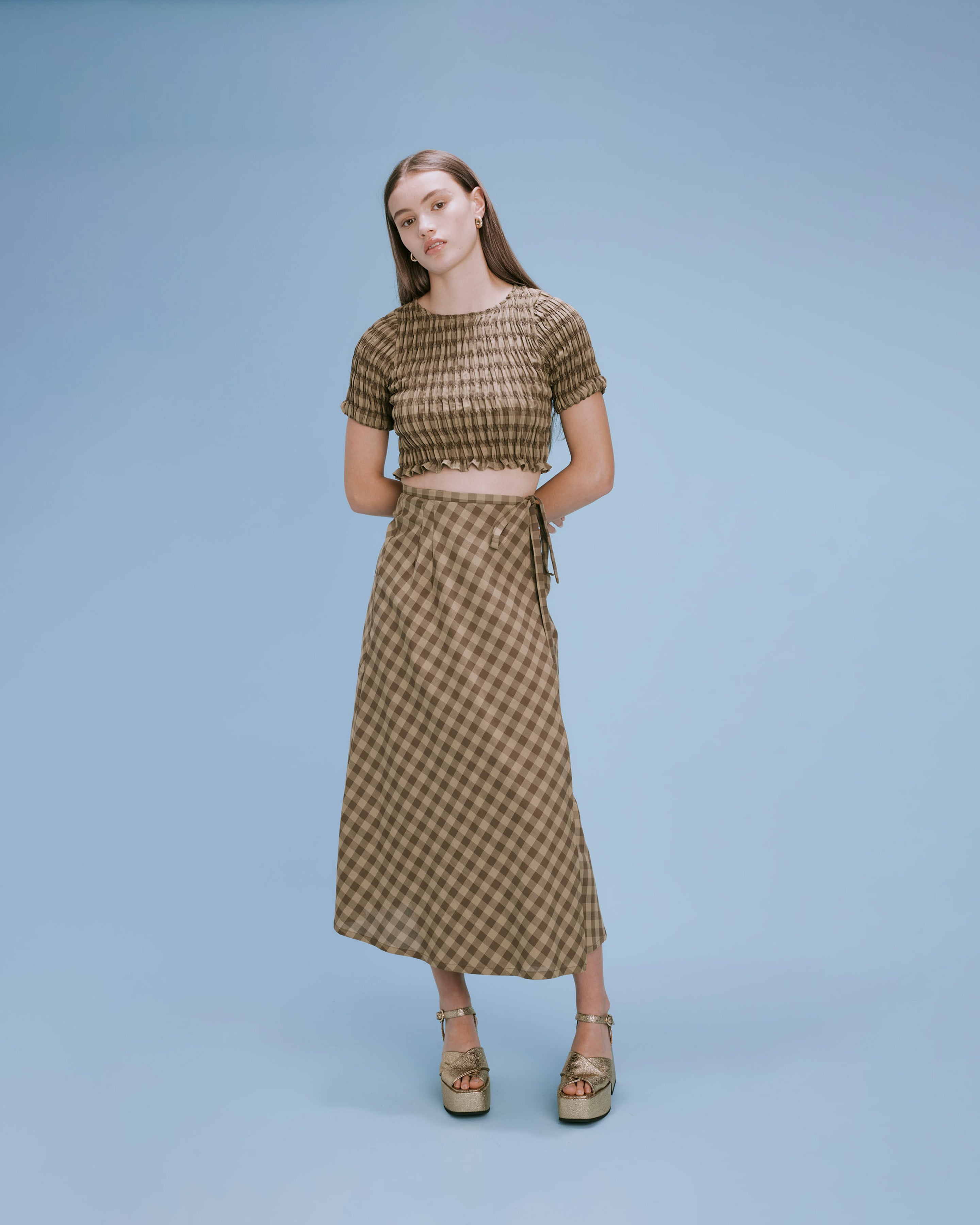 DARCY GINGHAM MIDI SKIRT OLIVE GINGHAM RUBY - Main Image