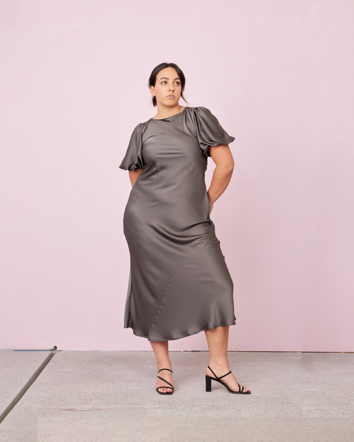 KENDALL SATIN DRESS CHARCOAL | RUBY KENDALL SATIN DRESS CHARCOAL | RUBY