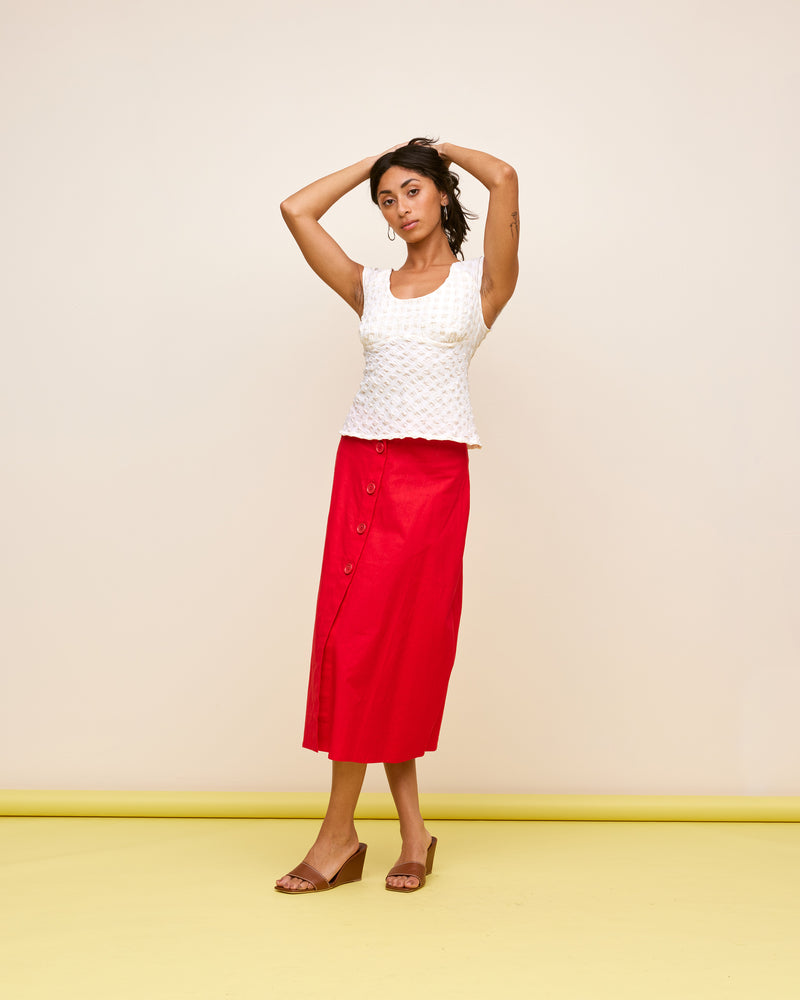 RSR | AMERENA SKIRT RSR SAMPLE 3001 | RUBY Amerena Red Midi Skirt in cherry. Size 8. One available