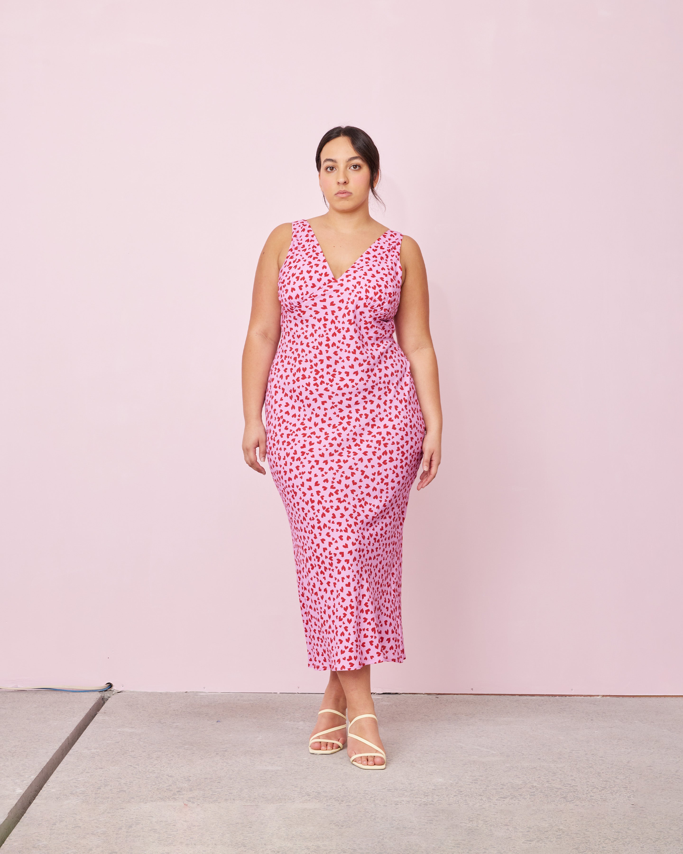 ESME SLIP DRESS PINK SCATTER HEARTS RUBY