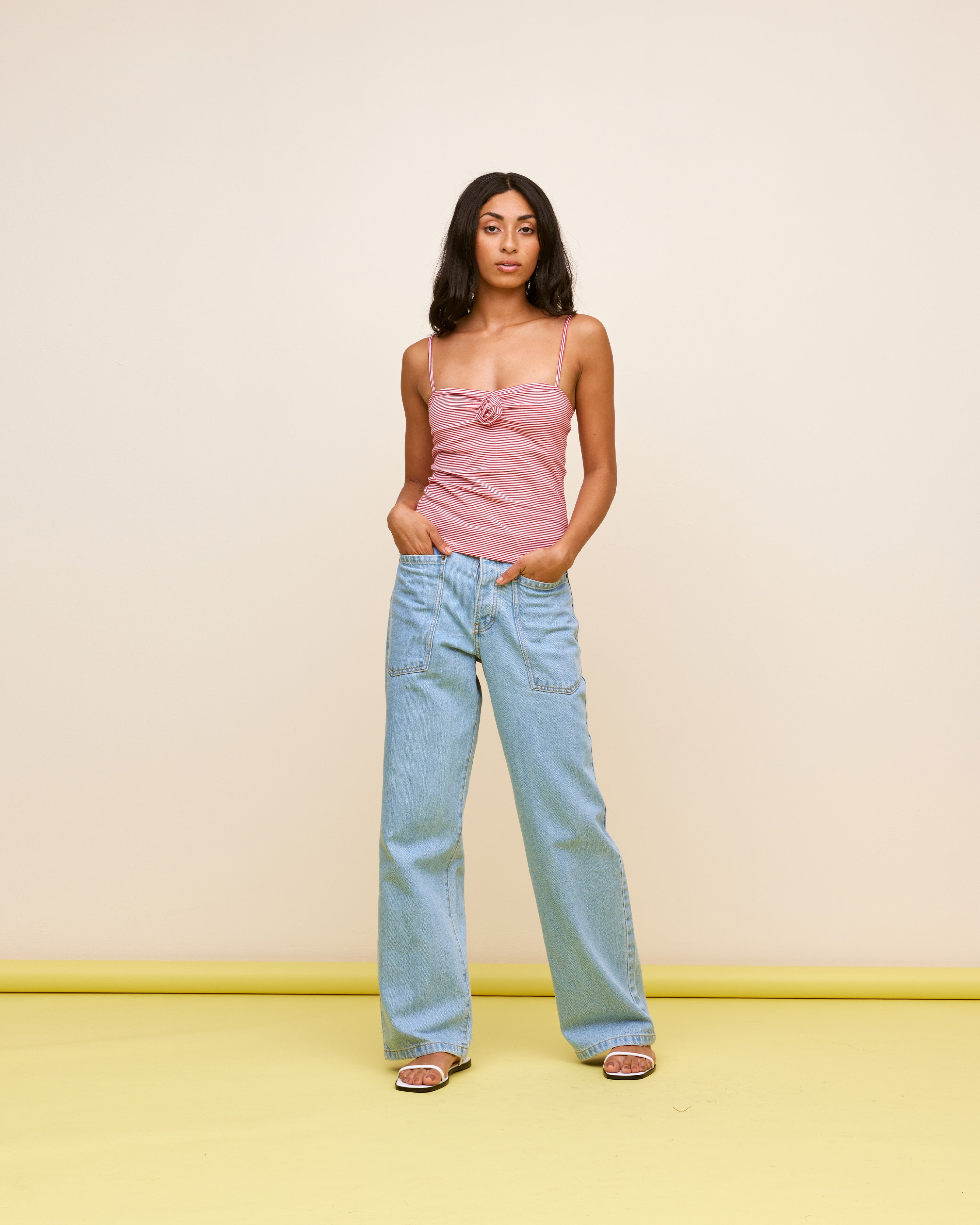 ROSETTE TANK CHERRY STRIPE | RUBY