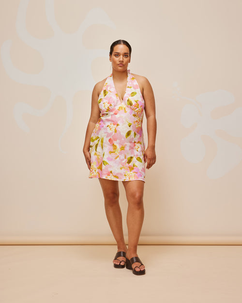 morrigan linen mini dress SO ONLINE AU Morrigan Mini Dress, Lemonade, AU12 US8, Woven Cotton, Women's