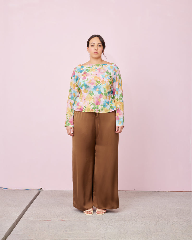 FIREBIRD CHIFFON COWL TOP LOLLY FLORAL | Longsleeve blouse with a cowl neck scoop back, crafted in our new lolly floral. A minimal silhouette with an unexpected detail in the draped back neck and a tie to...