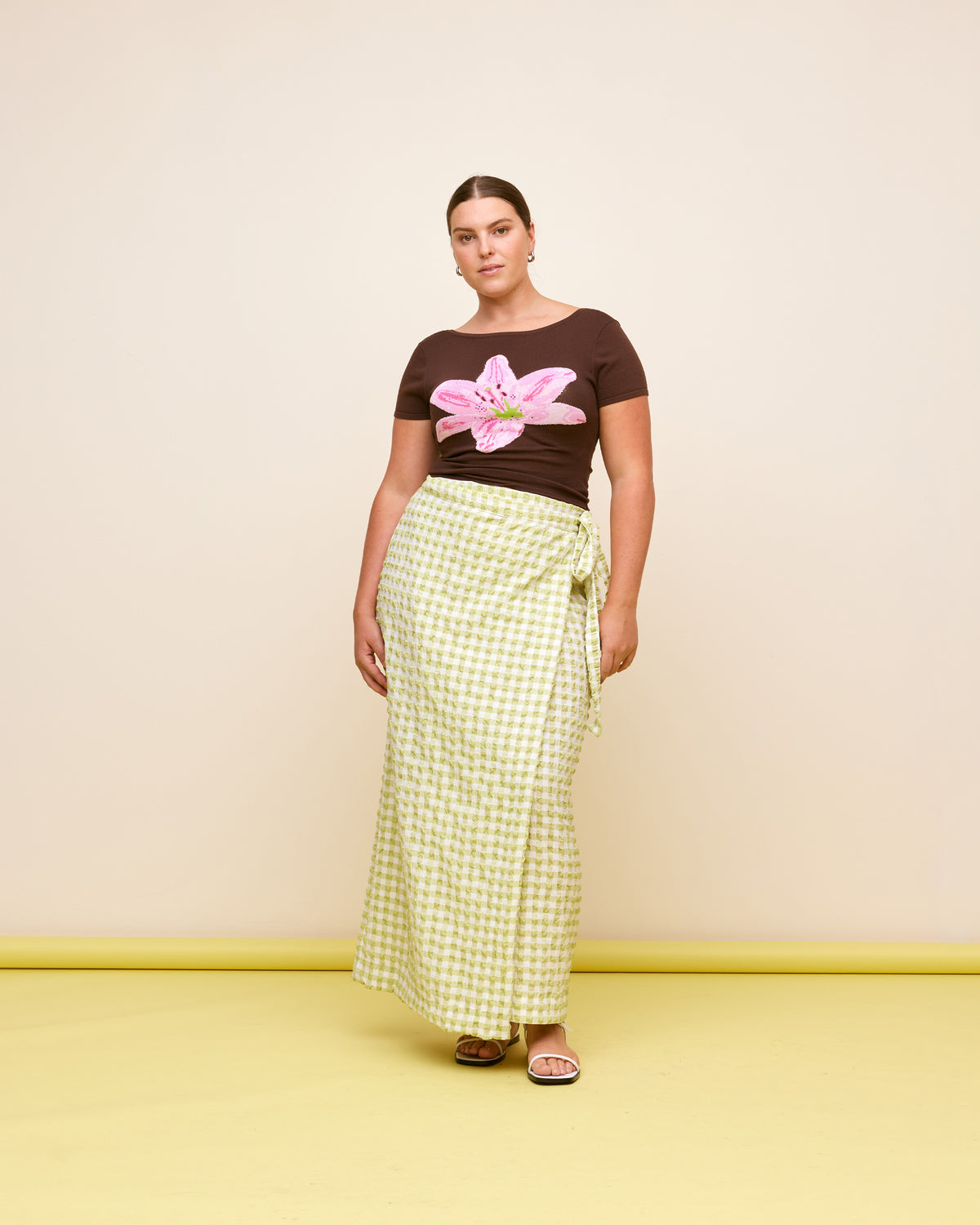 PRISM MIDI SKIRT LIME GINGHAM RUBY