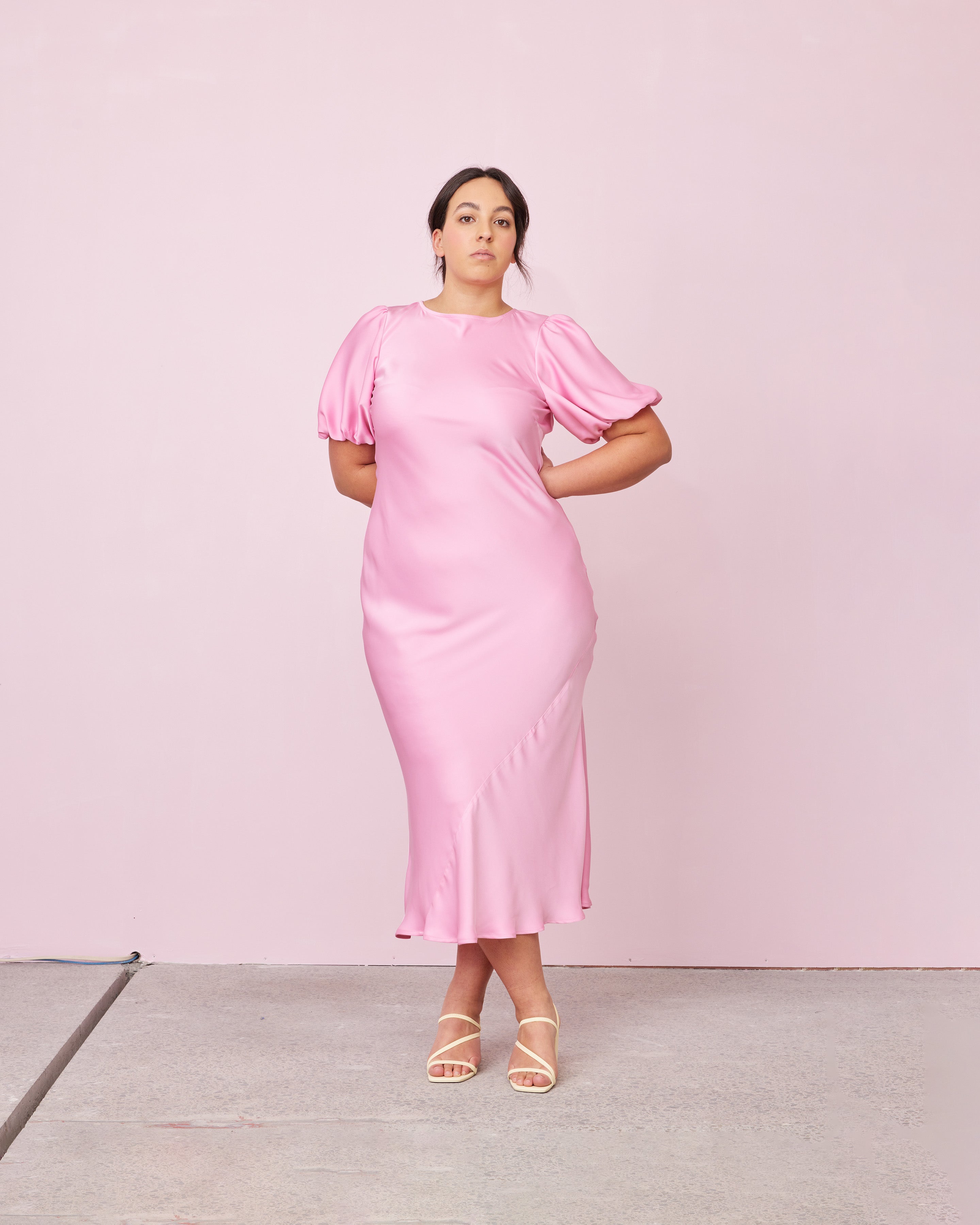 Plus size store pink satin dress