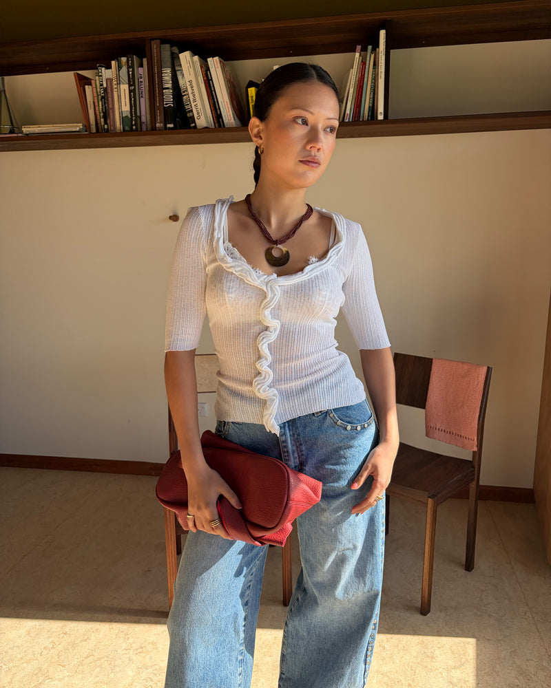 CHELSEA KNIT TOP WHITE | An update to our Chelsea Crinkle Top, designed in a knitted cotton blend with 3/4 sleeves and ruffle detailing. This top is the perfect elevated staple for any occasion, from office-wear to a night out. Pairs perfectly with your favourite denim,...