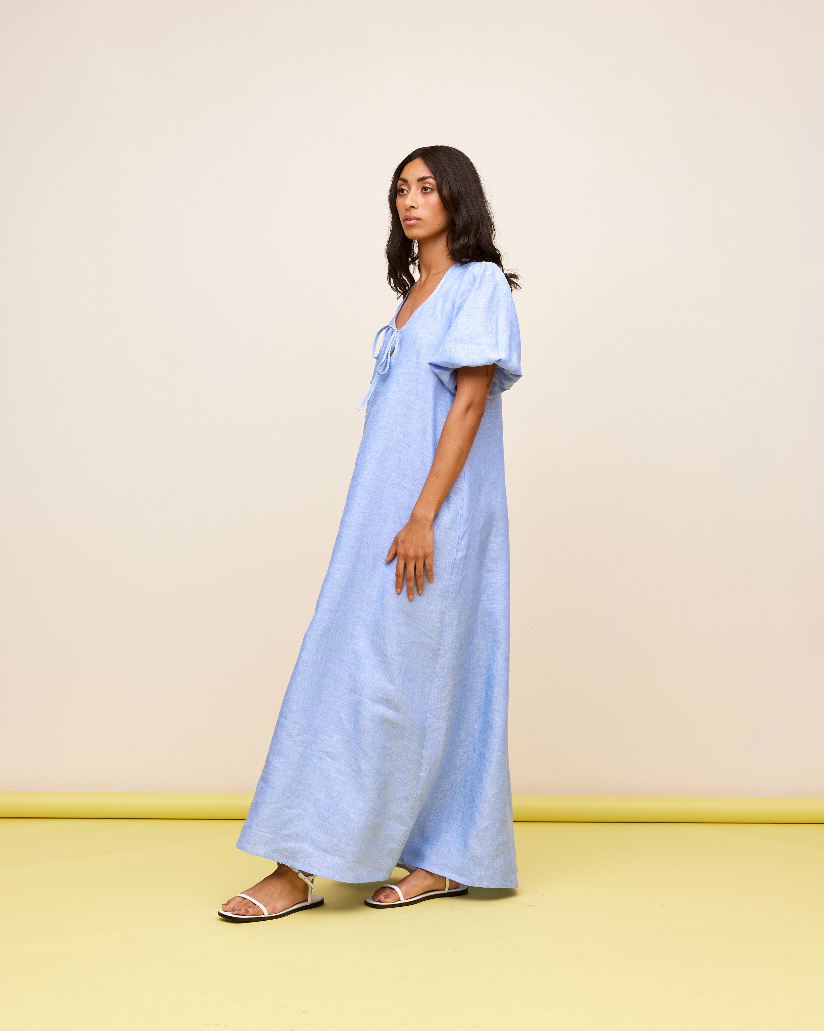 Blue linen maxi dress hotsell