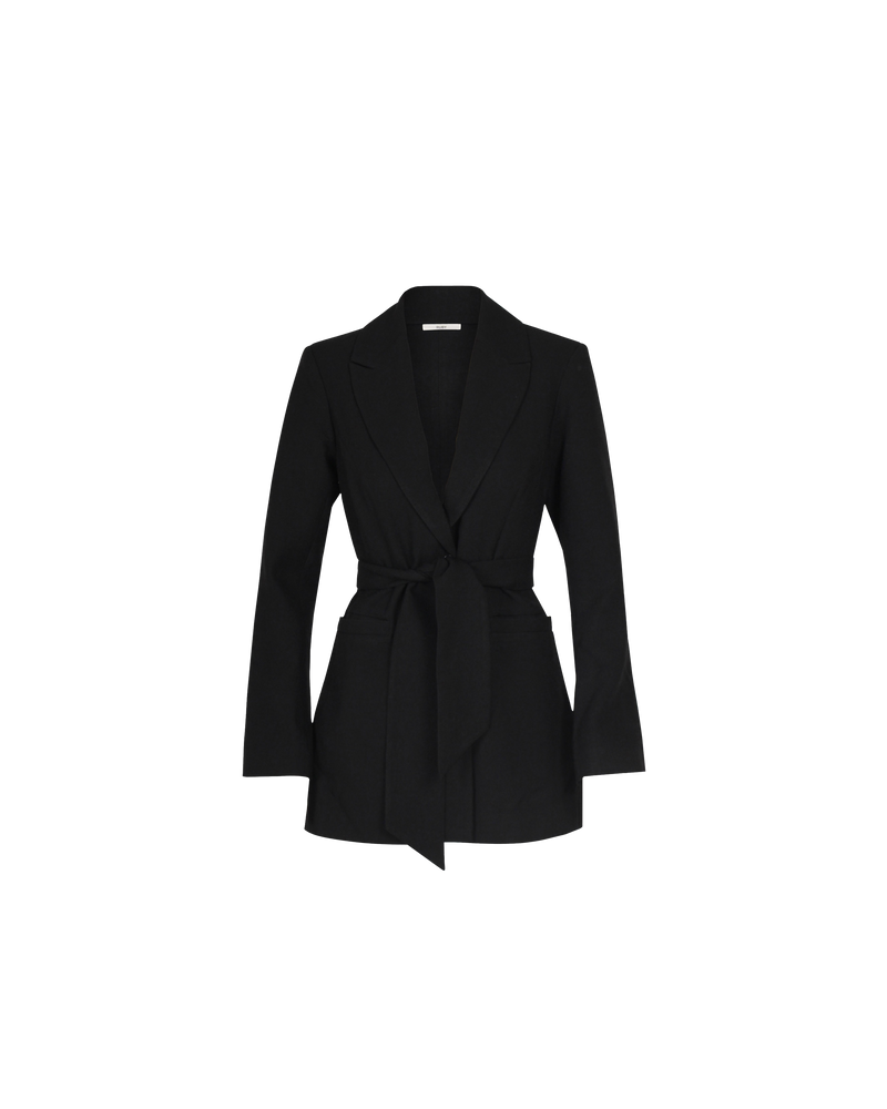 ALEXIA BLAZER BLACK | Single breasted blazer with a removable belt and a tonal heart shaped button. Small design details, including a back vent, notch collar and soft shoulder pads crafted in a stretch...