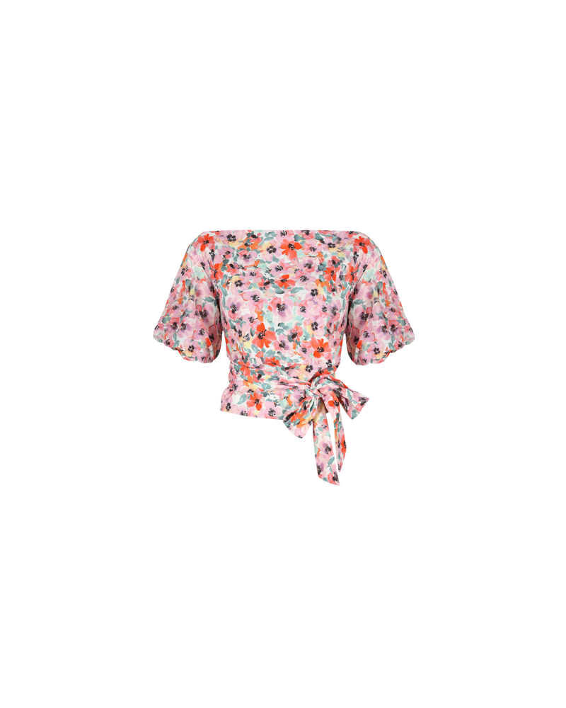 ALLEGRA LINEN BLOUSE PANSY FLORAL | Cross-back wrap blouse with a draped neckline crafted our RUBY pansy floral. The relaxed silhouette makes a statement with its tie feature and V-shaped back neck. This top can also...