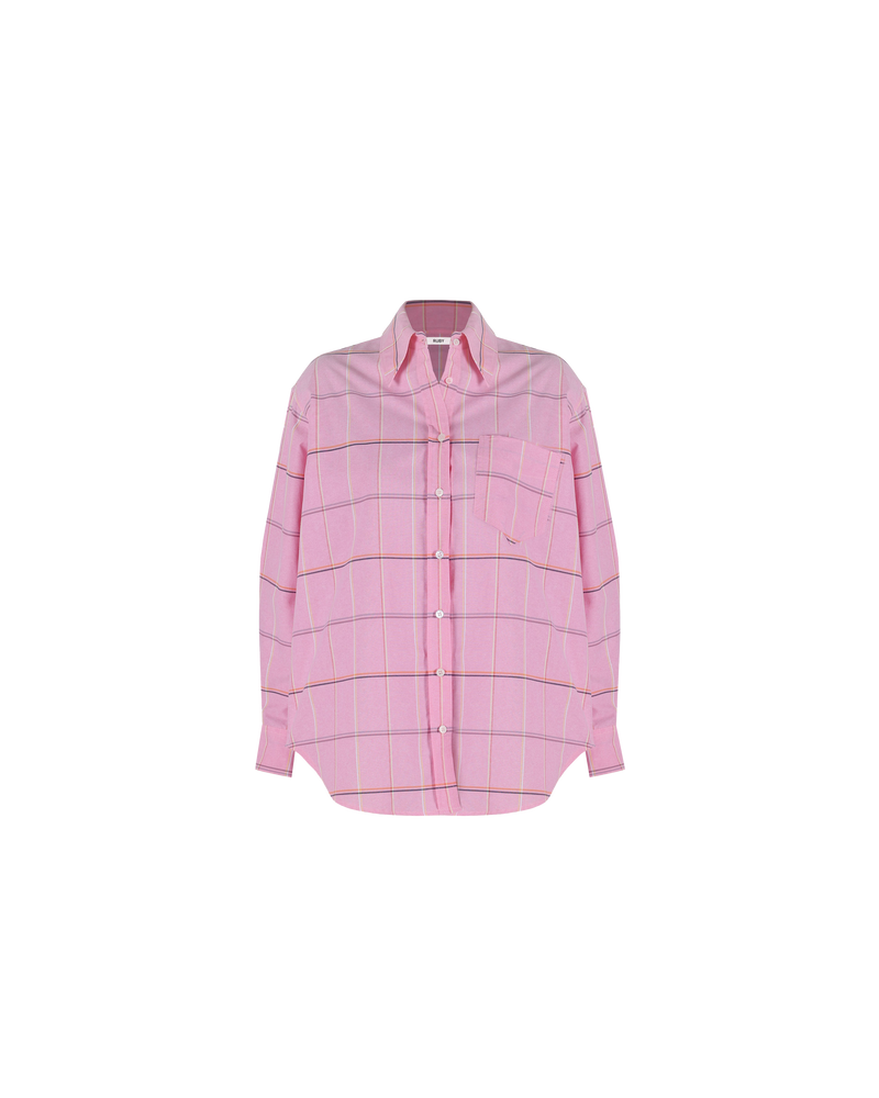 ALLORA SHIRT PINK CHECK | Oversized pink check shirt with classic shirt detailing and a large front pocket, now in an organic cotton. This piece is timeless wardrobe staple that you will wear for years...