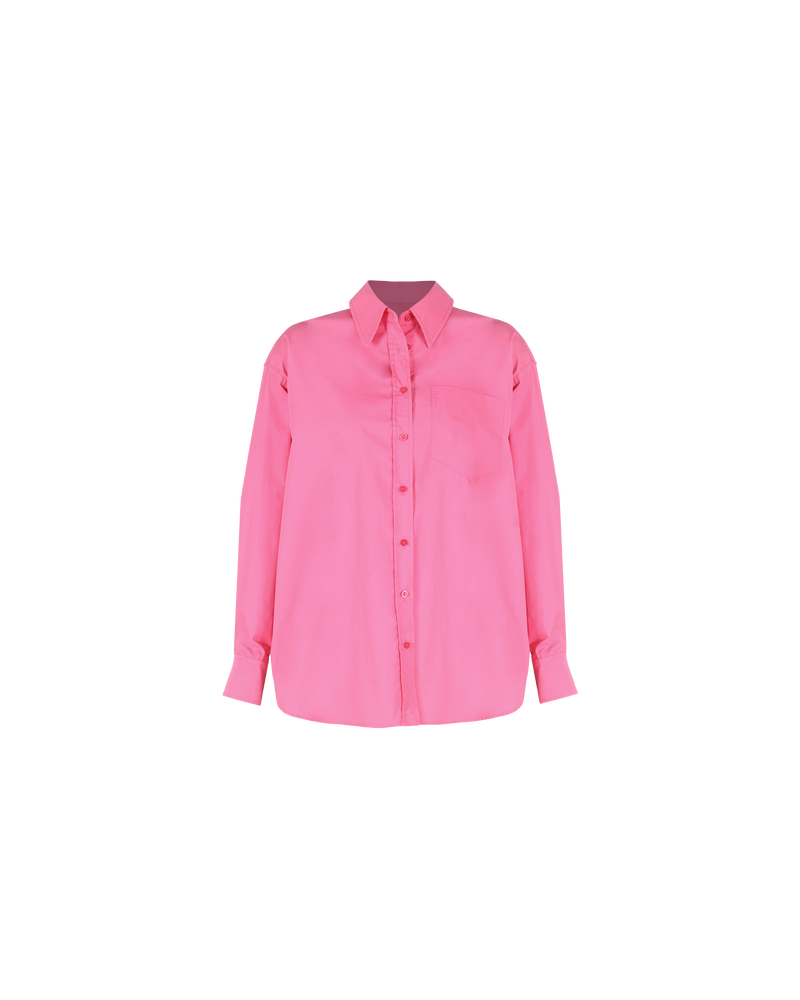 ALLORA SHIRT LIPSTICK | The Allora Shirt is an oversized crisp shirt with full-length sleeves. It features a classic stand collar with tonal button closure. The full-length sleeves have a functional placket with tonal...
