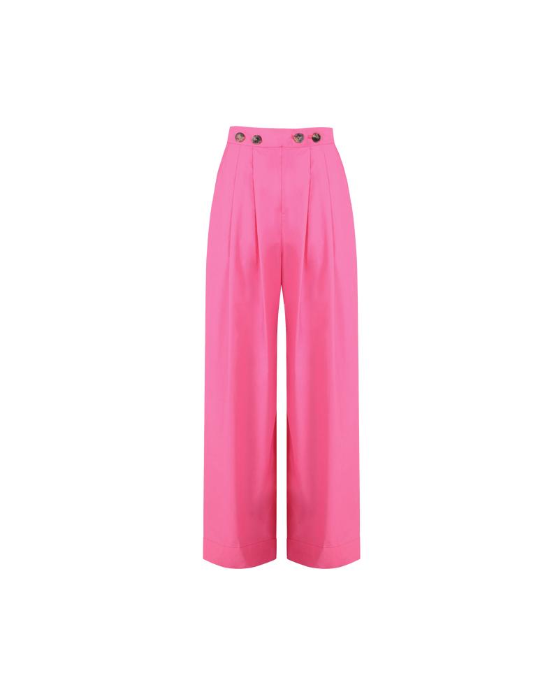 ALLORA TROUSER LIPSTICK | Wide leg cotton pants with tortoise shell detailing at front and invisible zip.