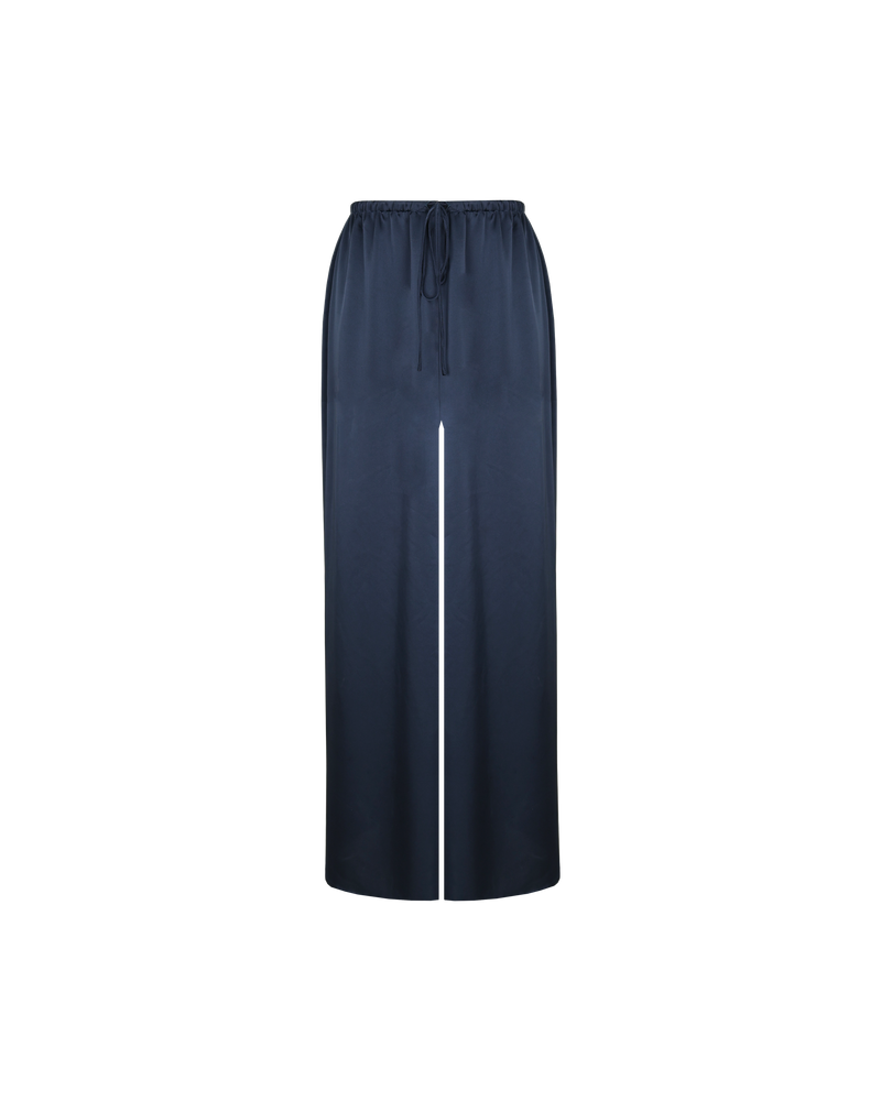 ANDIE SATIN PANT INK | Palazzo style pants with an elastic waist band & tie, in a luxurious ink satin. These pants are high waisted, uncomplicated and classically cool.