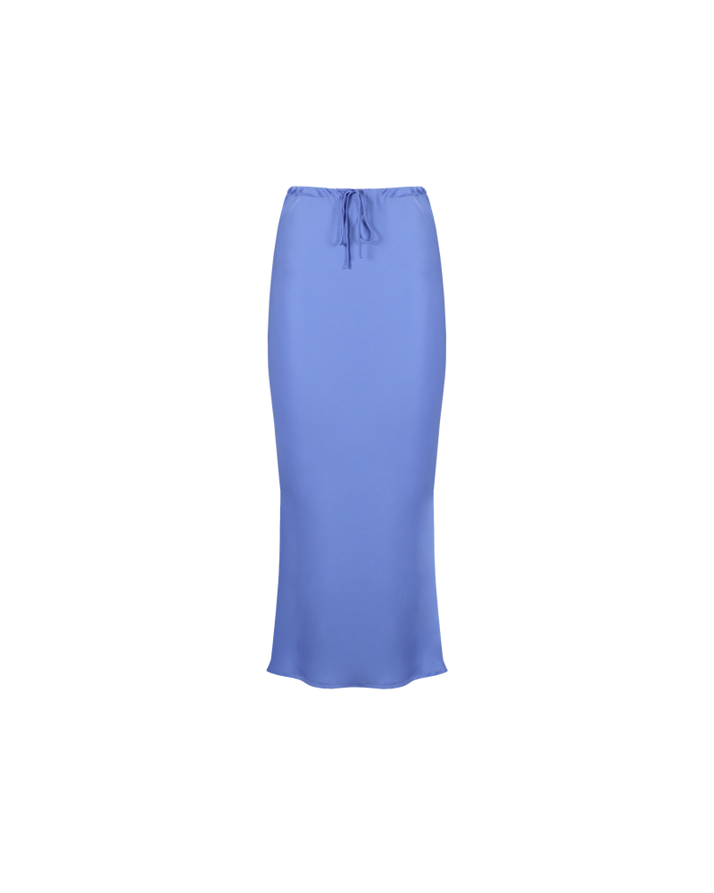 ANDIE SATIN SKIRT PERIWINKLE | Bias cut straight skirt designed in a luxe periwinkle satin. Features a drawstring at the waist to let you decide how high or low you want to wear it. This...