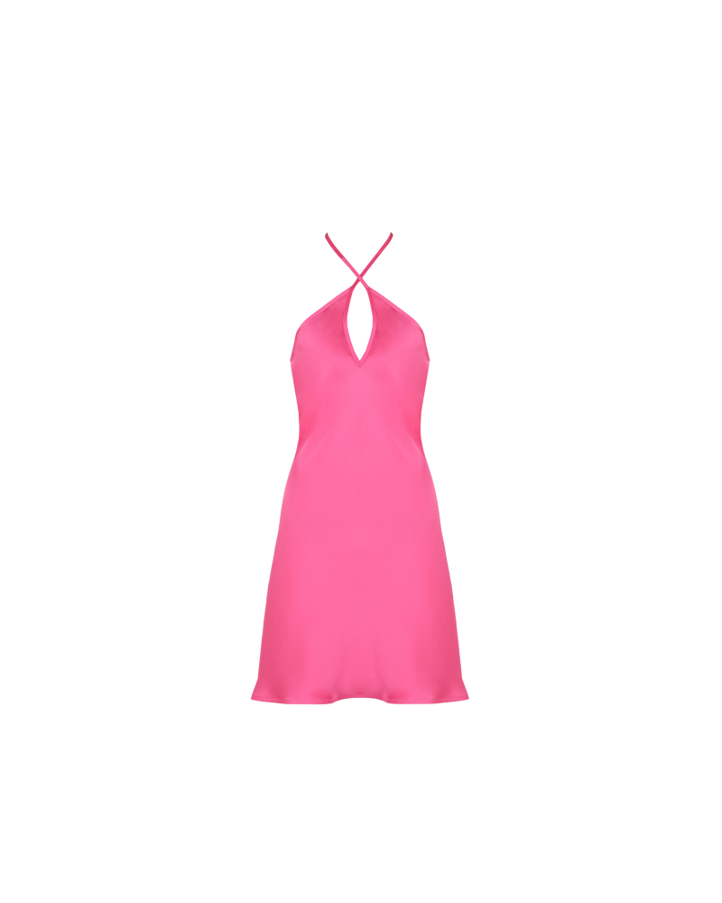 ANDIE SATIN HALTER DRESS HOT PINK | Bias cut halter mini dress imagined in a luxe hot pink satin. Simple yet versatile, this dress will make you look effortlessly amazing.