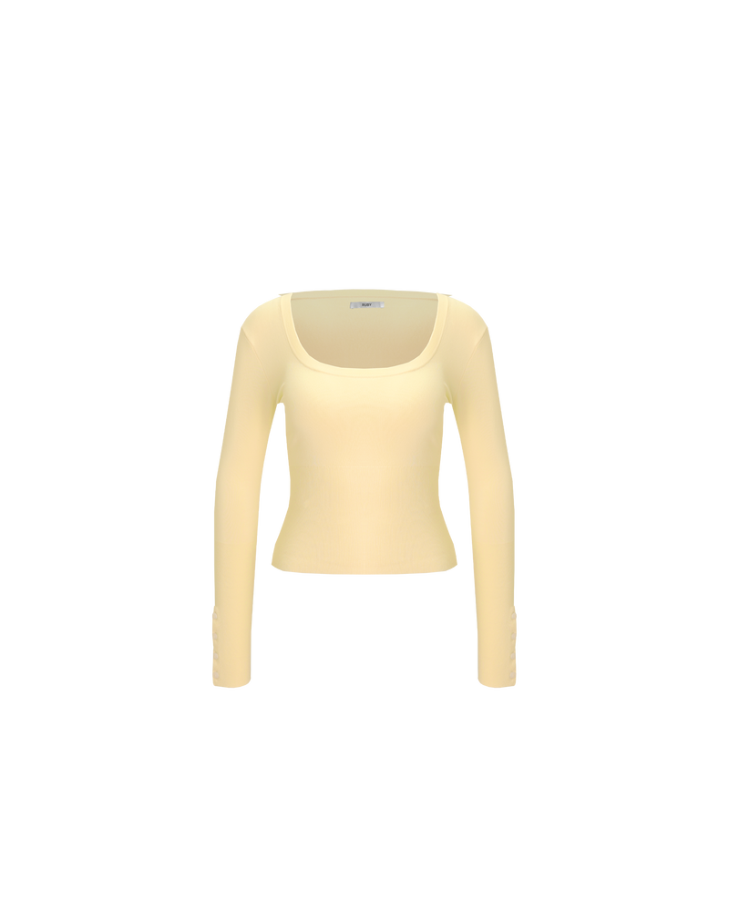ANNA KNIT TOP BUTTER | Scoop neck long sleeve top designed in a soft butter viscose knit. Features rib detailing under the bust that carries through to the hem. An easy winter basic that will...