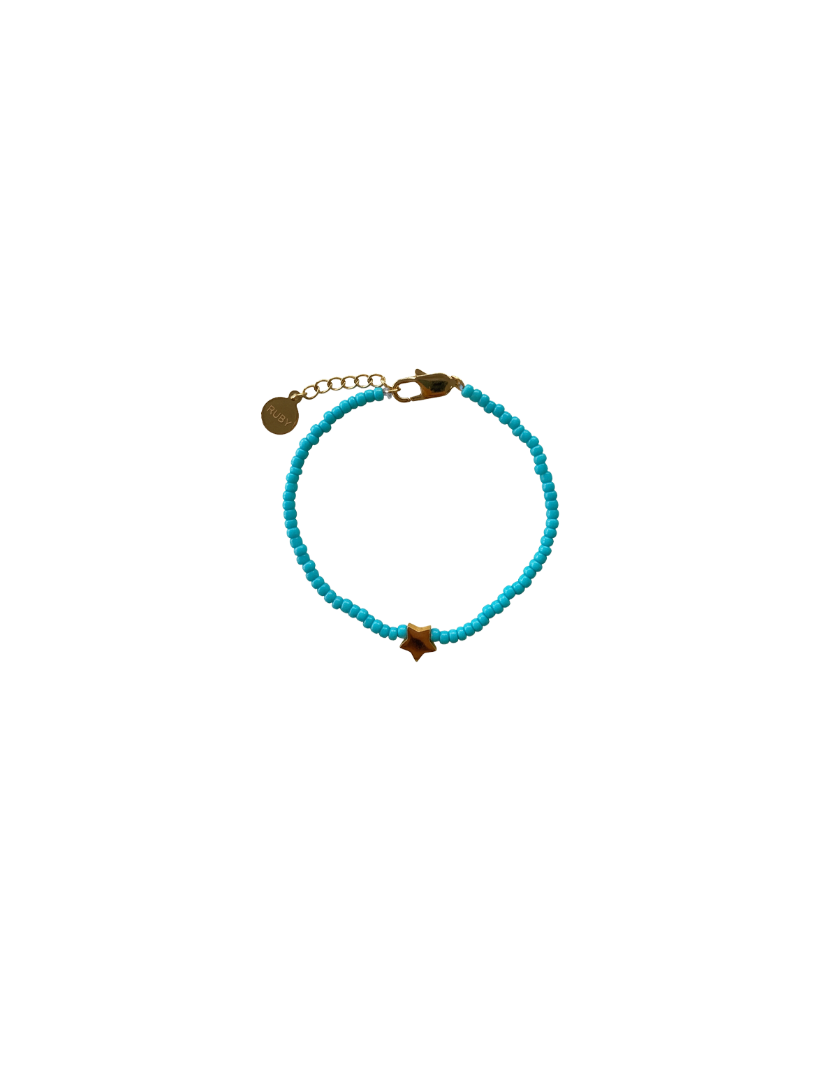 AGUA BRACELET AQUA | Dainty bracelet designed with aqua coloured glass beads and a star charm. An effortless summer piece.