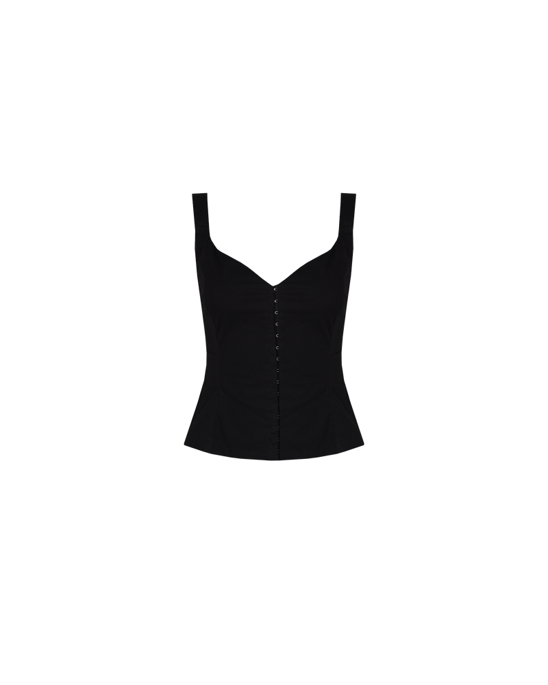 ARIEL BODICE BLACK | This piece features a flattering v-neck and a body-hugging silhouette, while a hint of spandex ensures a perfect fit. Hook-and-eye closures runs up the front which elevate this simple and timeless...
