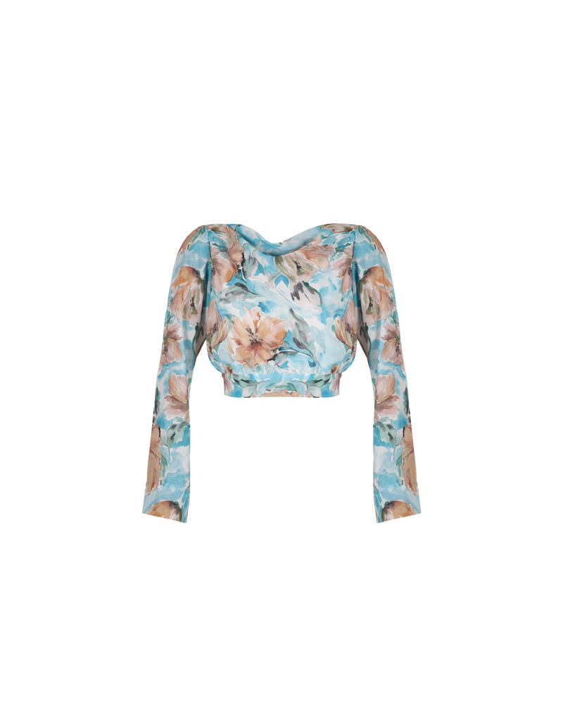 AUGUST COWL BLOUSE WILTED FLORAL | Longsleeve blouse with a straight neckline in a RUBY exclusive 'wilted' floral.