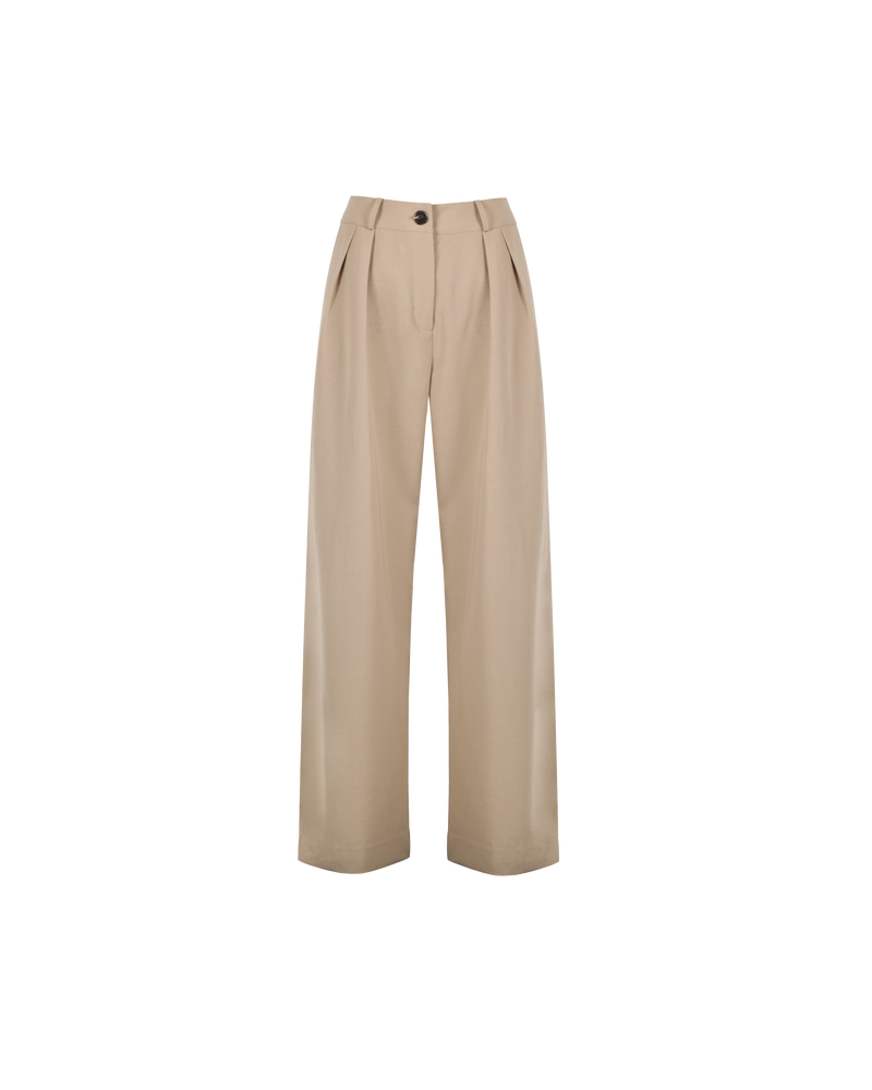 AUGUST TROUSER CAMEL | Highwaisted drill pant with a wide leg and front pleats. Beautifully tailored in a mid-weight camel coloured twill fabric.