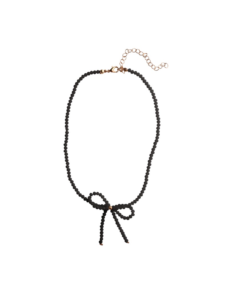 AVA BOW NECKLACE BLACK | Beaded necklace with a feature bow. A dainty yet cute accessory to finish off your oufit.