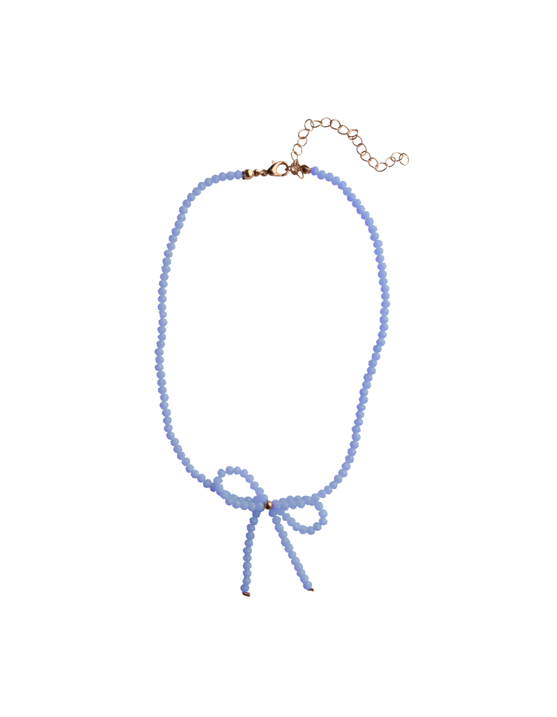 AVA BOW NECKLACE LIGHT BLUE | Beaded necklace with a feature bow. A dainty yet cute accessory to finish off your oufit.