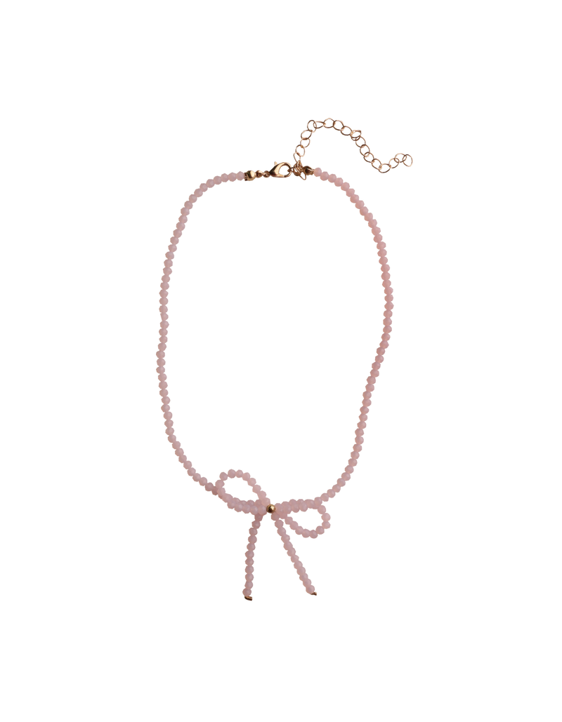 AVA BOW NECKLACE PALE PINK | Beaded necklace with a feature bow. A dainty yet cute accessory to finish off your oufit.