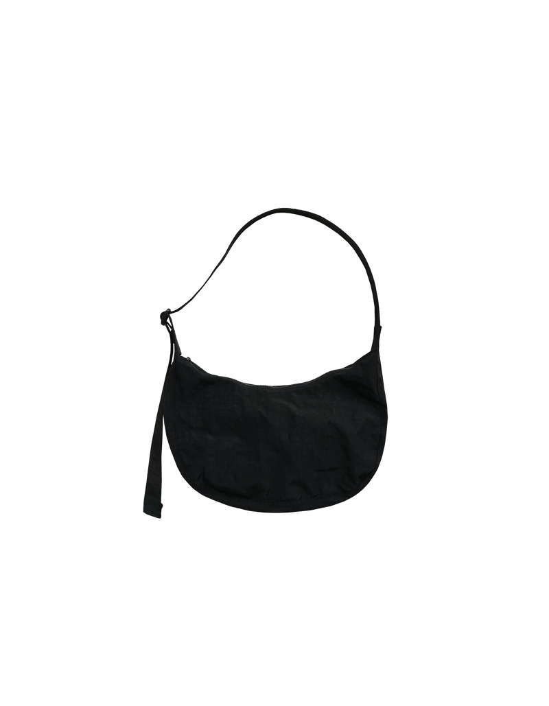 MEDIUM NYLON CRESCENT BAG BLACK | Crescent shaped nylon bag with a feature 'baggu' strap. An adjustable strap gives you multiple ways and lengths to wear this bag.