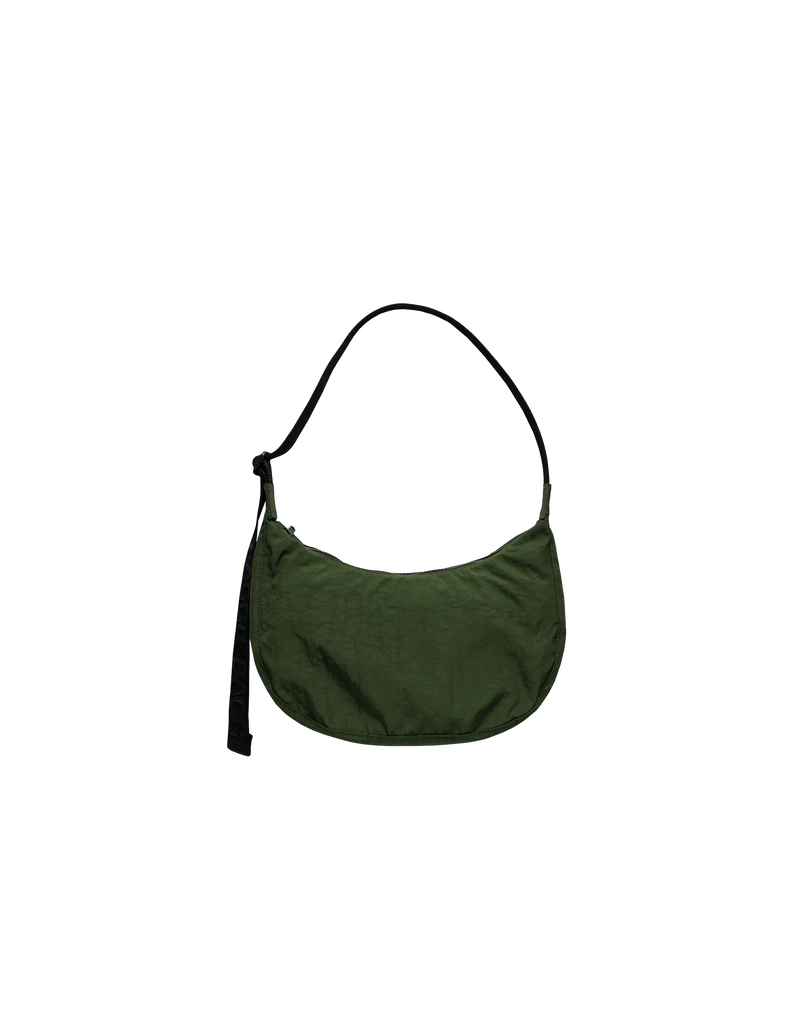 MEDIUM NYLON CRESCENT BAG KHAKI | Crescent shaped nylon bag with a feature 'baggu' strap. An adjustable strap gives you multiple ways and lengths to wear this bag.