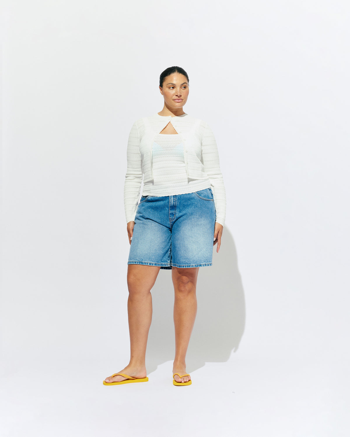 BAMBI CARDIGAN WHITE | An update on our Rubette favourite Beau Cardigan, the Bambi cardigan sits cropped with a high neckline, designed in a lightweight white knit. Make it a matching set with the Bambi Tank or pair with your favourite denim shorts.