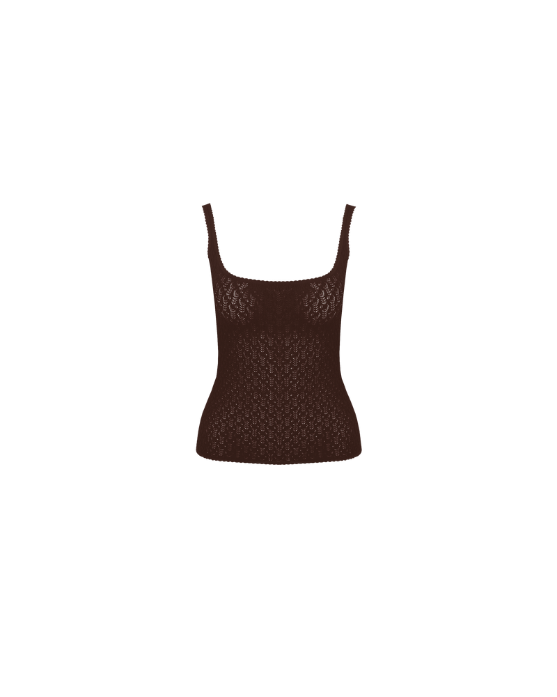 BEAU TANK JAVA | Scoop neck tank with a lattice knit, in a java brown colour. An elevated take on a classic staple tank.
