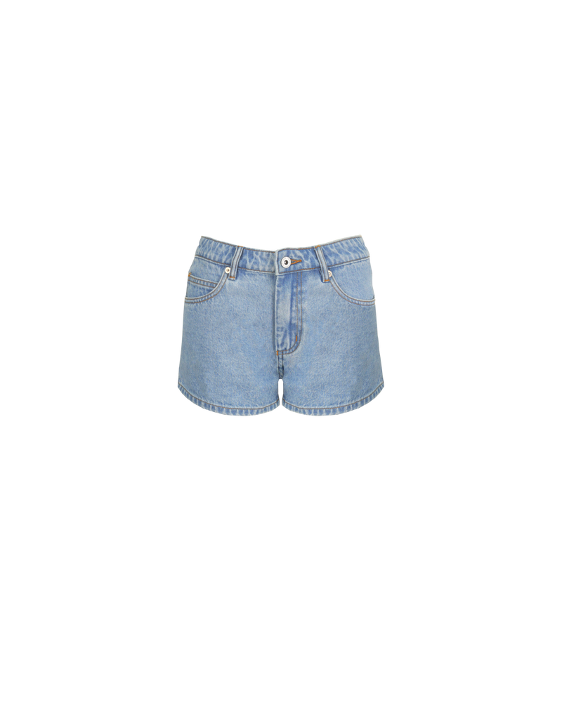 BLINK DENIM MICRO SHORT LIGHT BLUE | Denim micro shorts designed in a light blue wash. Features a low-rise, with a 5-pocket design and a zip fly. An easy summer throw-on short.