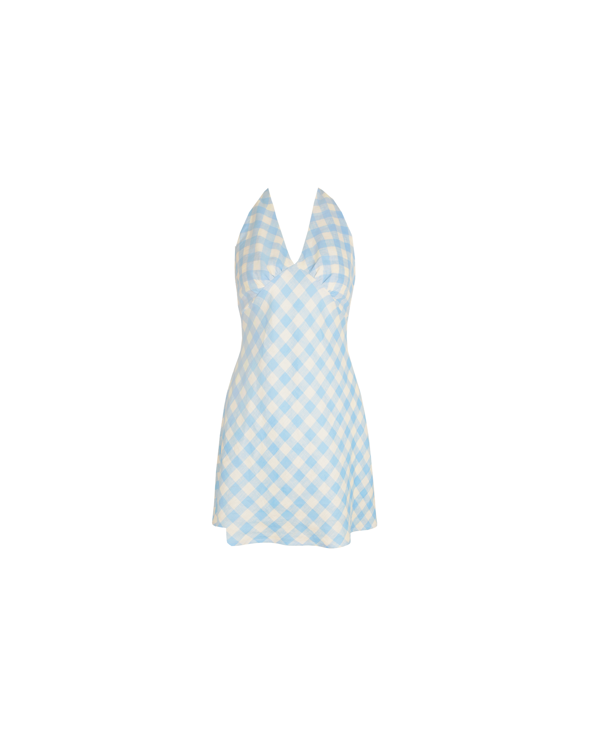 MORGAN LINEN MINI DRESS BLUE LINEN GINGHAM | RUBY