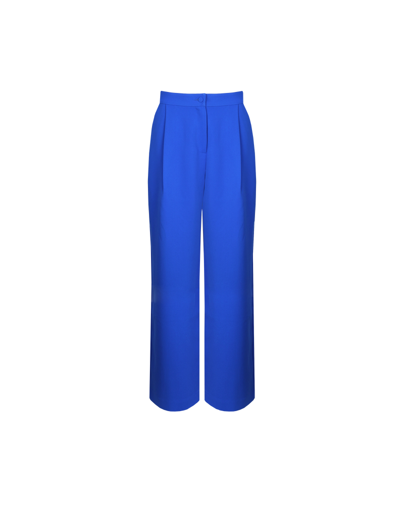 SID TROUSER COBALT | Mid-rise wide-leg suit pant designed in a striking cobalt colour. Featuring front pleats and pockets, these pants pair perfectly with the Sid vest.