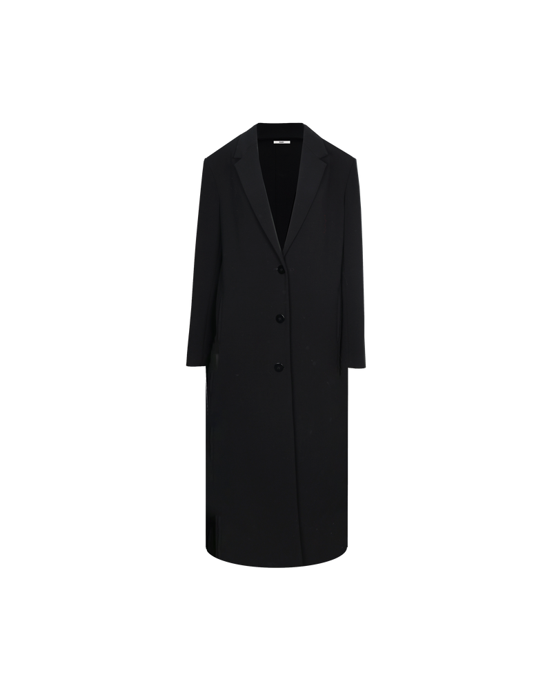 BOBBI COAT BLACK | Single breasted black coat crafted in a mid-weight suiting fabric. Features a full length and a back vent for ease of movement.