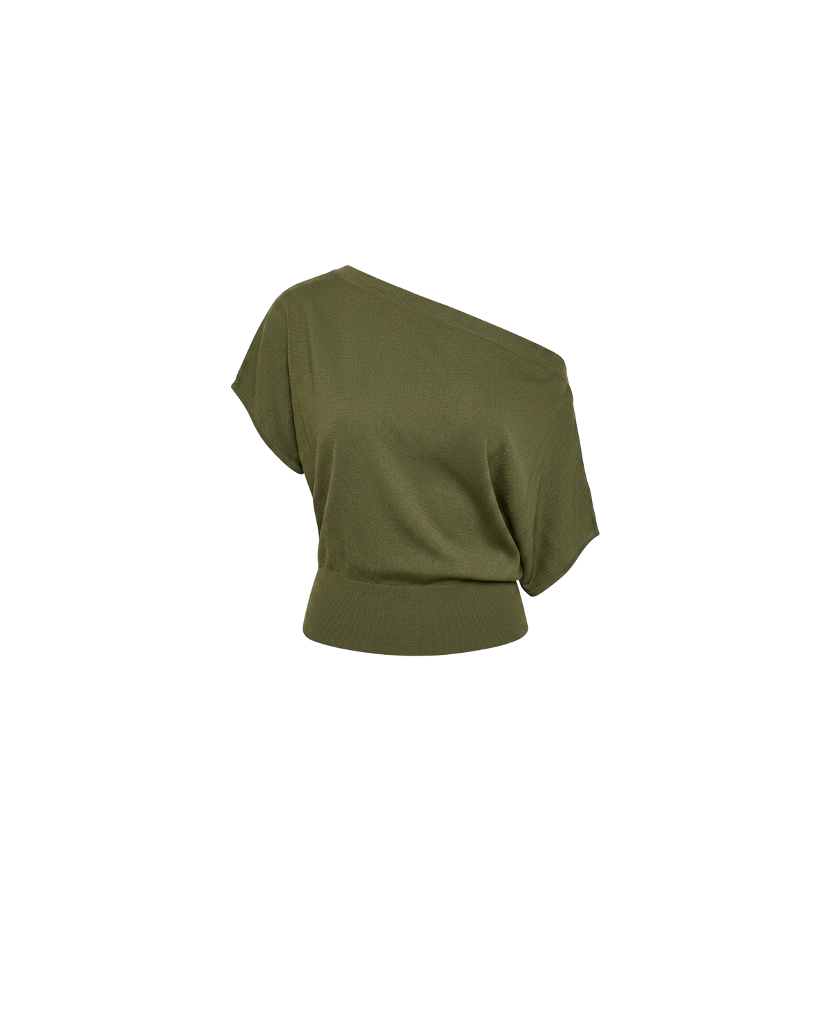 BODE BATWING SHORT SLEEVE TOP OLIVE | Off-shoulder batwing short sleeve top crafted in a mid-weight olive knit. This top is simple yet elevated and can be worn on or off the shoulder. Pair it with denim for a chic everyday look.