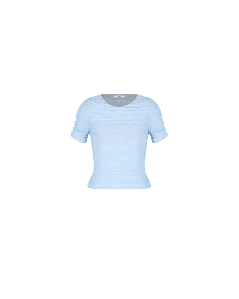 BOUNCE MESH T-SHIRT ICE | Mesh t-shirt with gathered side seams that creates ruching that gently accentuates the contours of your silhouette. Created in a generously stretchy fabric, this top is the perfect elevated basic...